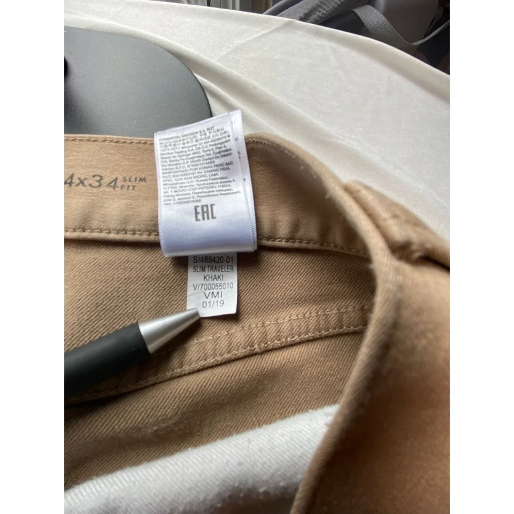 Banana Republic Slim Traveler Khaki Pants Mens 34x34 Tan 488420-01